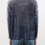 F Cashmere Apparel Womens Blouses Forbicine Long Sleeve Linen T-Shirt in Blue