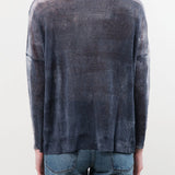 F Cashmere Apparel Womens Blouses Forbicine Long Sleeve Linen T-Shirt in Blue