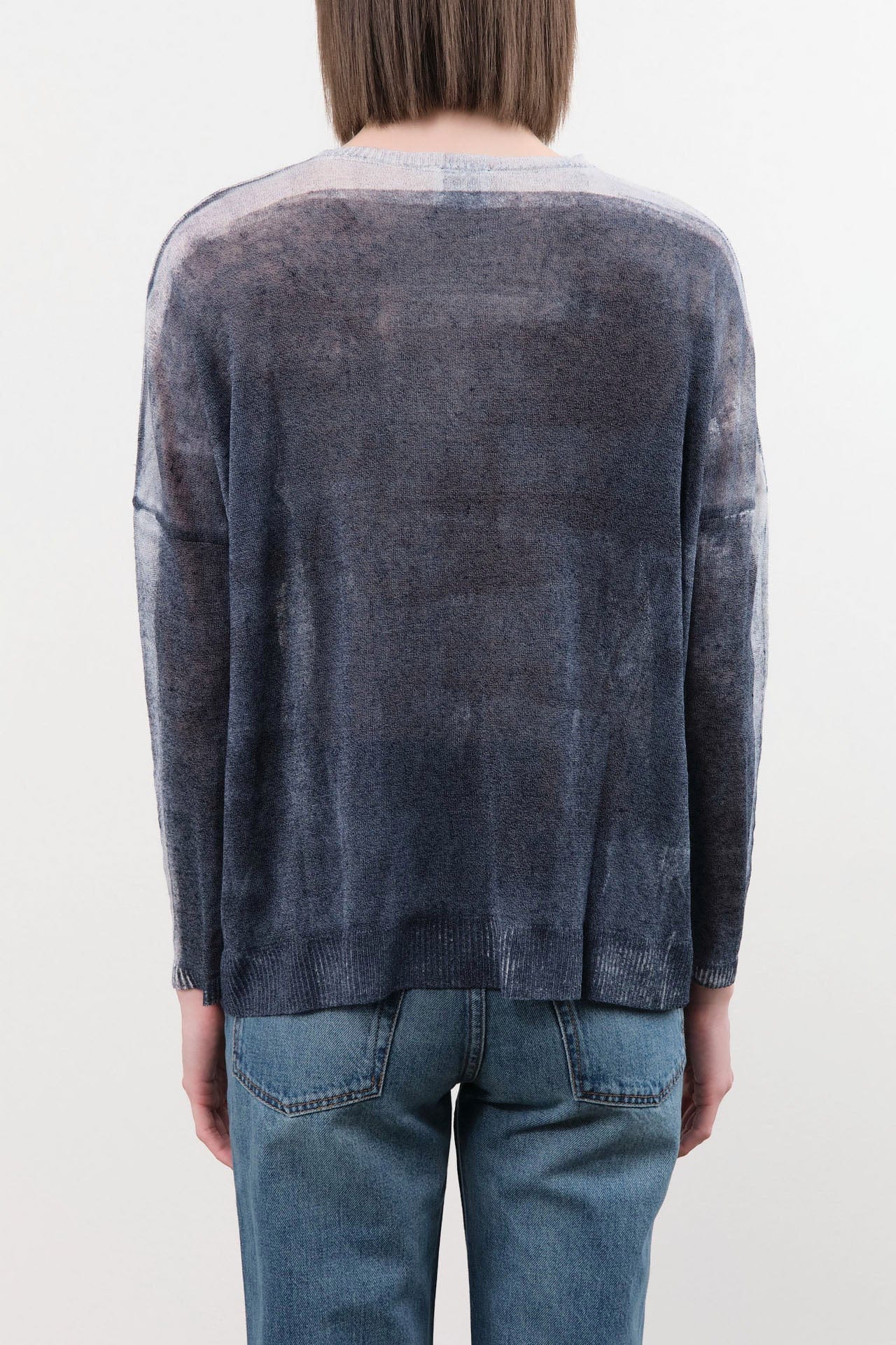 F Cashmere Apparel Womens Blouses Forbicine Long Sleeve Linen T-Shirt in Blue