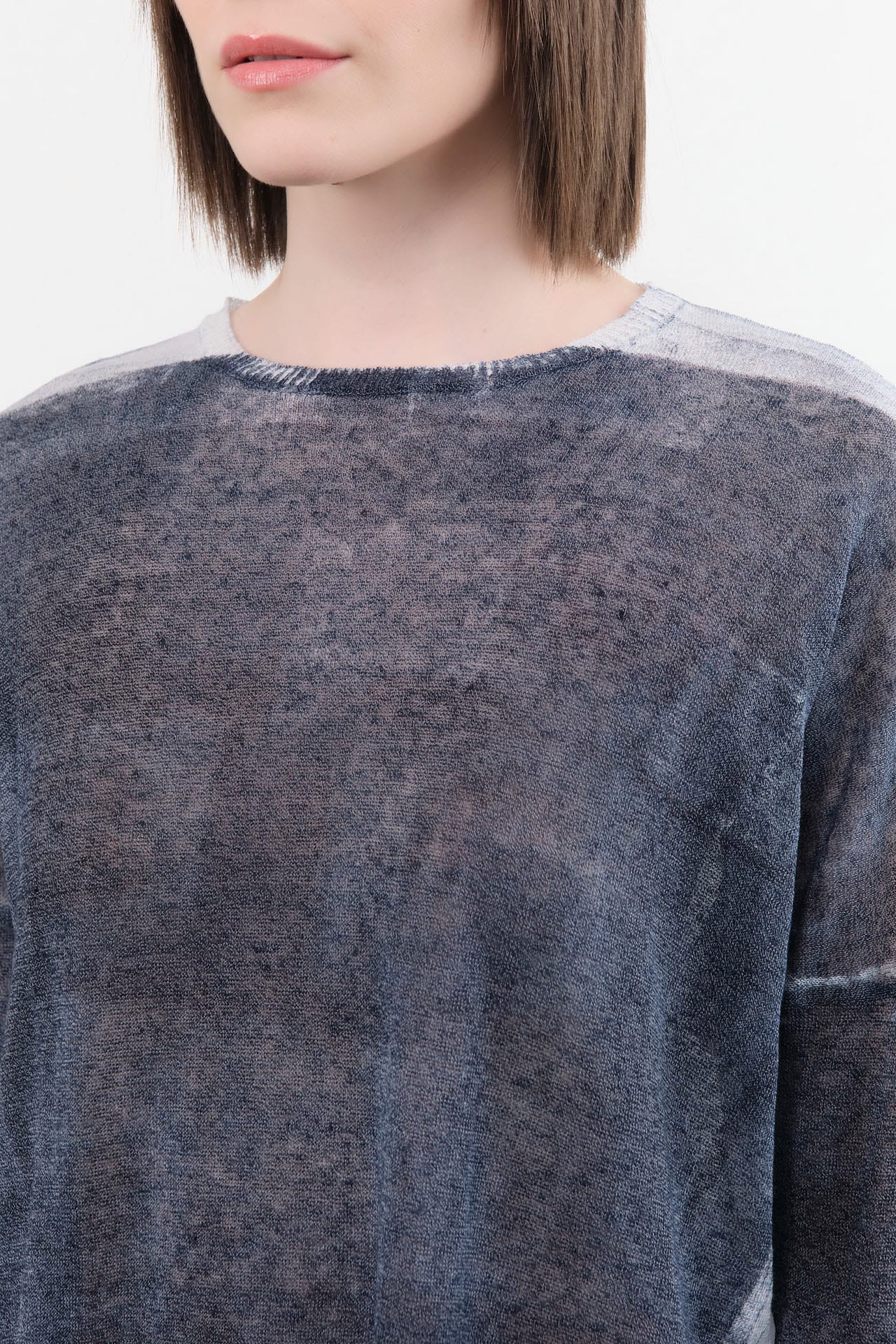 F Cashmere Apparel Womens Blouses Forbicine Long Sleeve Linen T-Shirt in Blue