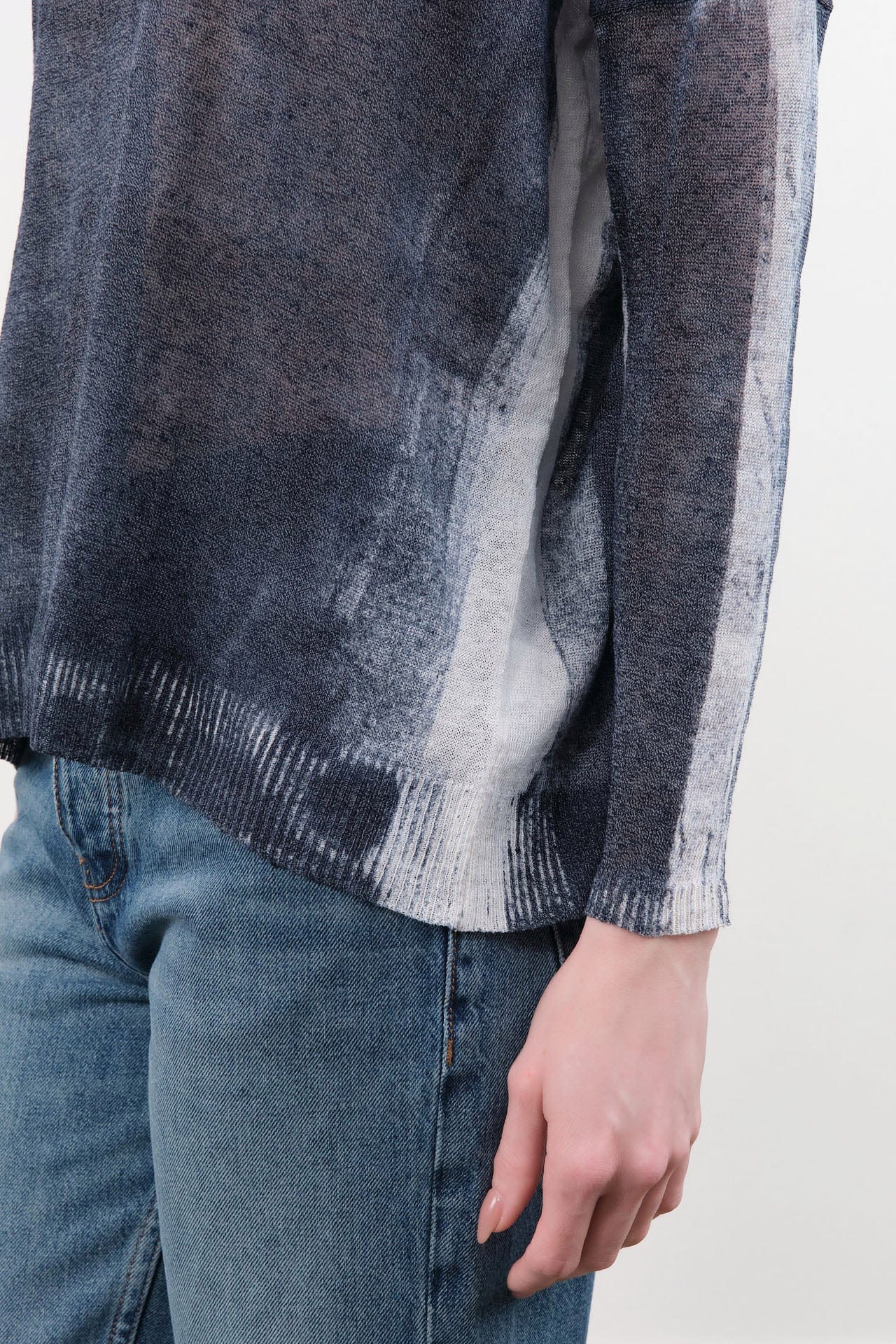 F Cashmere Apparel Womens Blouses Forbicine Long Sleeve Linen T-Shirt in Blue