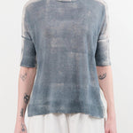 F Cashmere Apparel Womens Blouses Forbicine Linen T-Shirt in Blue