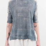 F Cashmere Apparel Womens Blouses Forbicine Linen T-Shirt in Blue