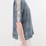 F Cashmere Apparel Womens Blouses Forbicine Linen T-Shirt in Blue