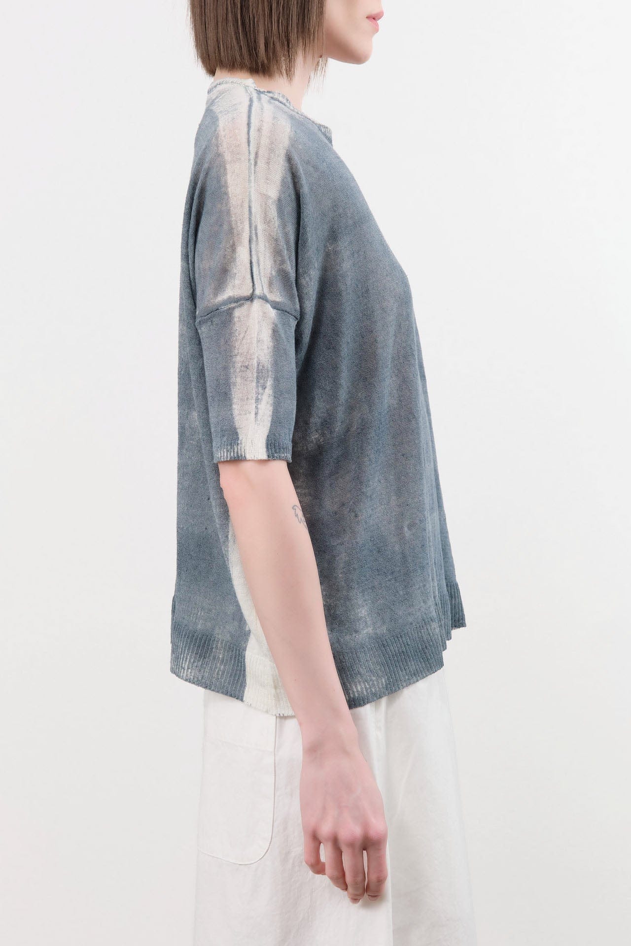 F Cashmere Apparel Womens Blouses Forbicine Linen T-Shirt in Blue