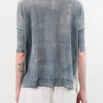 F Cashmere Apparel Womens Blouses Forbicine Linen T-Shirt in Blue