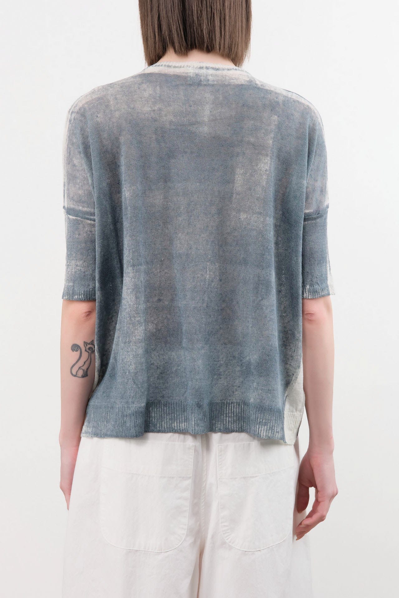 F Cashmere Apparel Womens Blouses Forbicine Linen T-Shirt in Blue