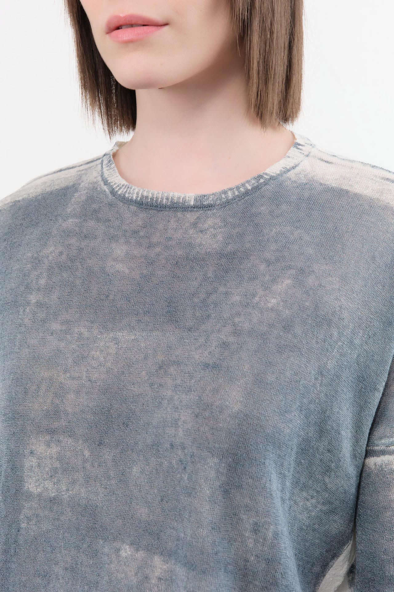 F Cashmere Apparel Womens Blouses Forbicine Linen T-Shirt in Blue