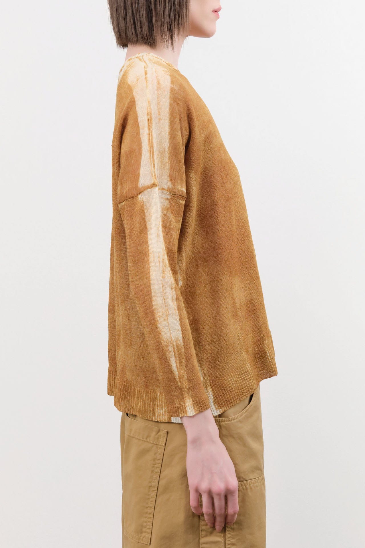 F Cashmere Apparel Womens Blouses Forbicine Long Sleeve Linen T-Shirt in Copper