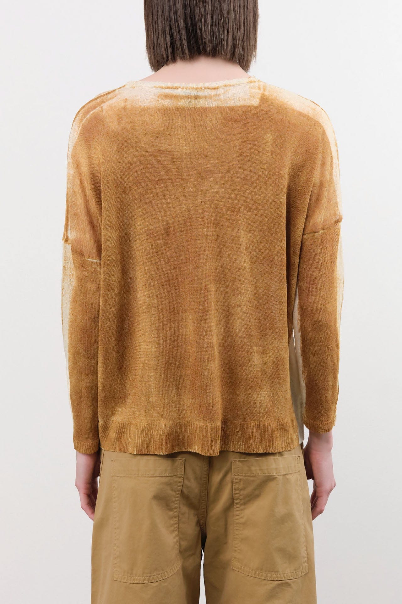 F Cashmere Apparel Womens Blouses Forbicine Long Sleeve Linen T-Shirt in Copper