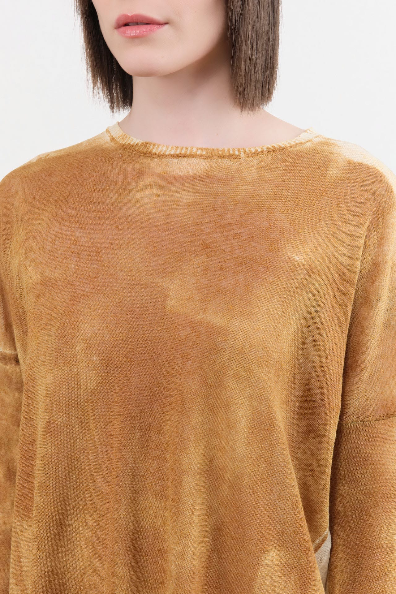 F Cashmere Apparel Womens Blouses Forbicine Long Sleeve Linen T-Shirt in Copper