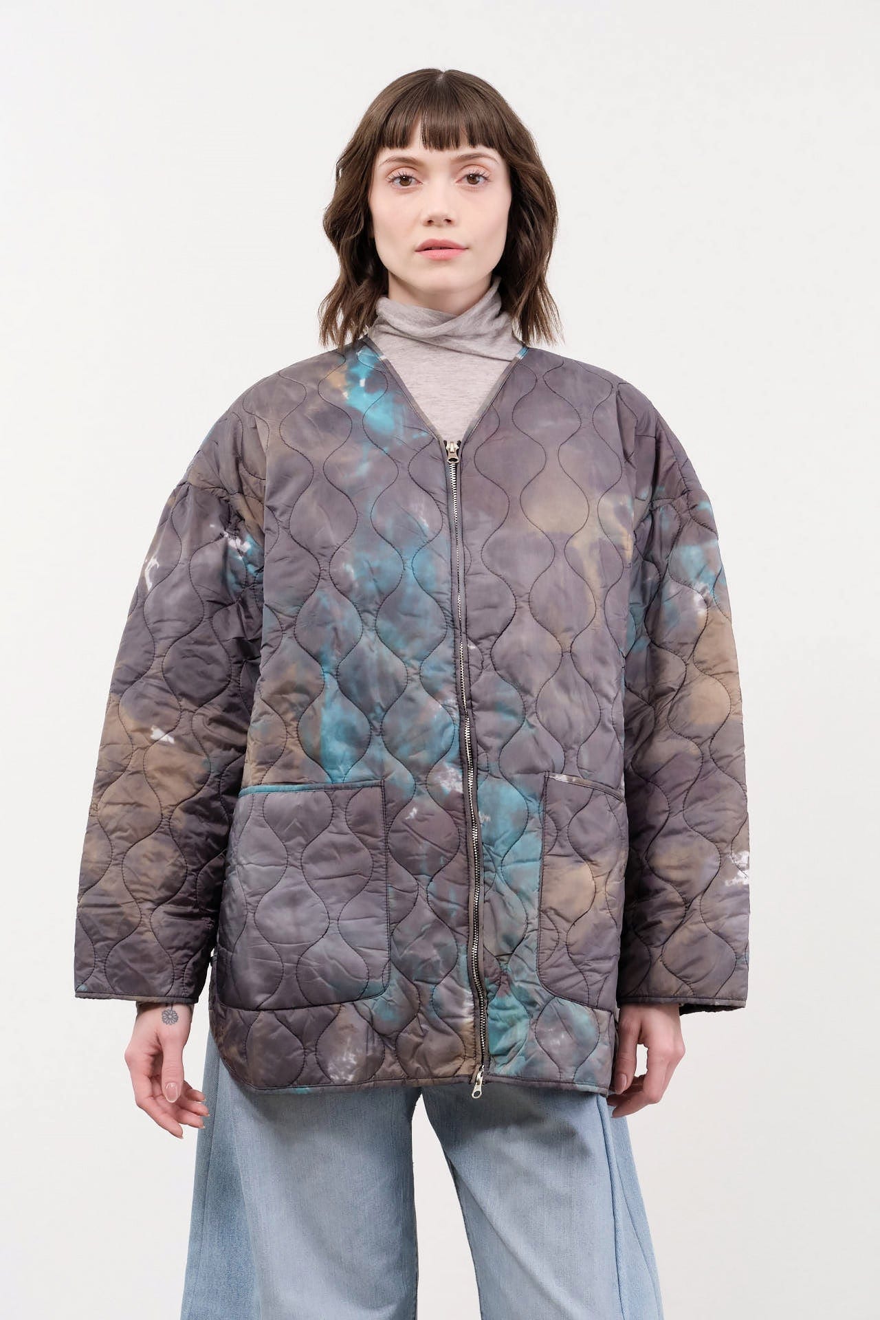 F Cashmere Apparel Womens Outerwear Kat Jacket in Blue/Grey