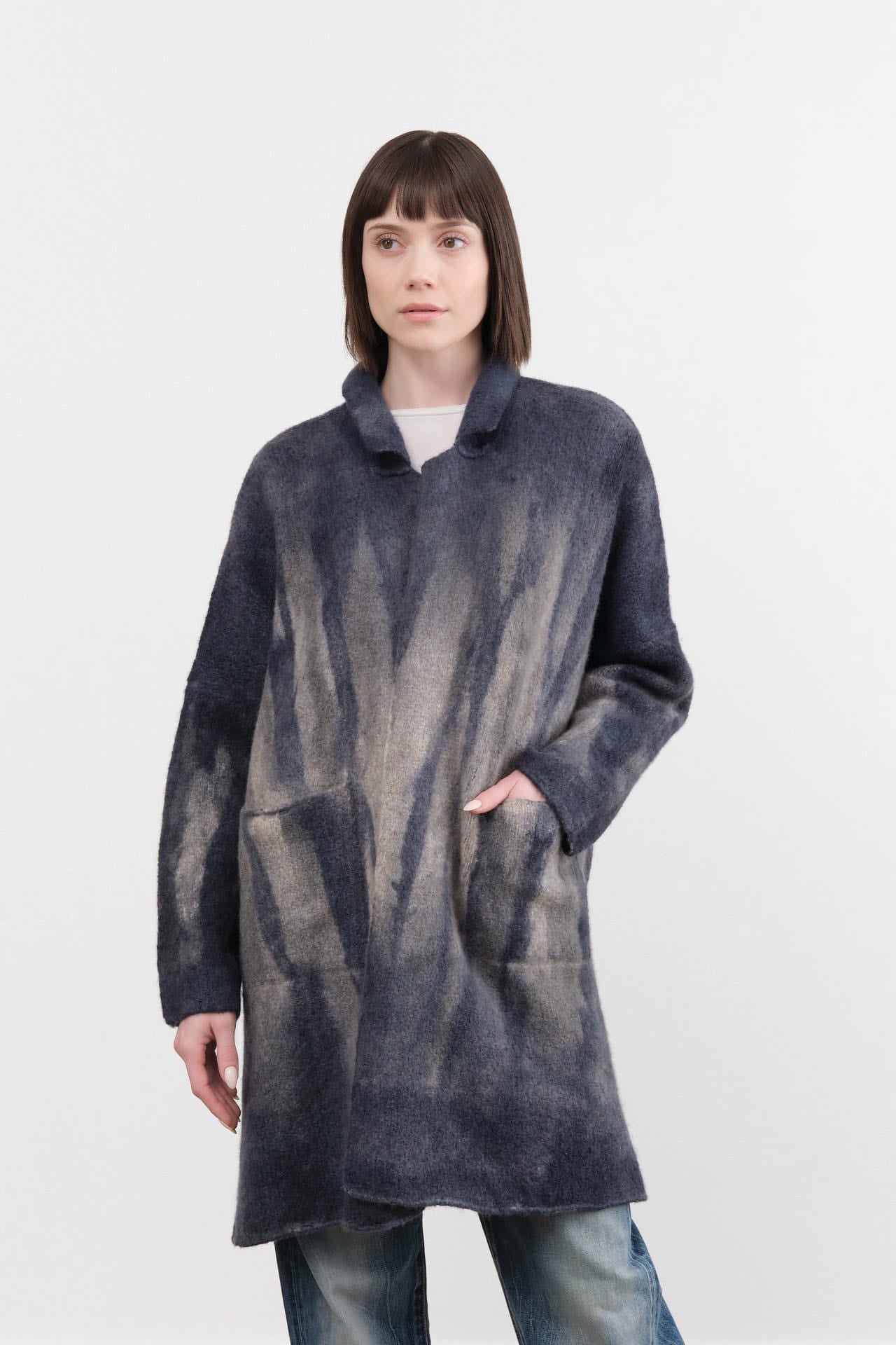 F Cashmere Apparel Womens Sweaters Luna Long Cardigan in Grey