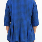 Indigo Blue Gingham Button Up Flowy Half Sleeve Aparo Blouse by Designer Brand Fabiana Pigna