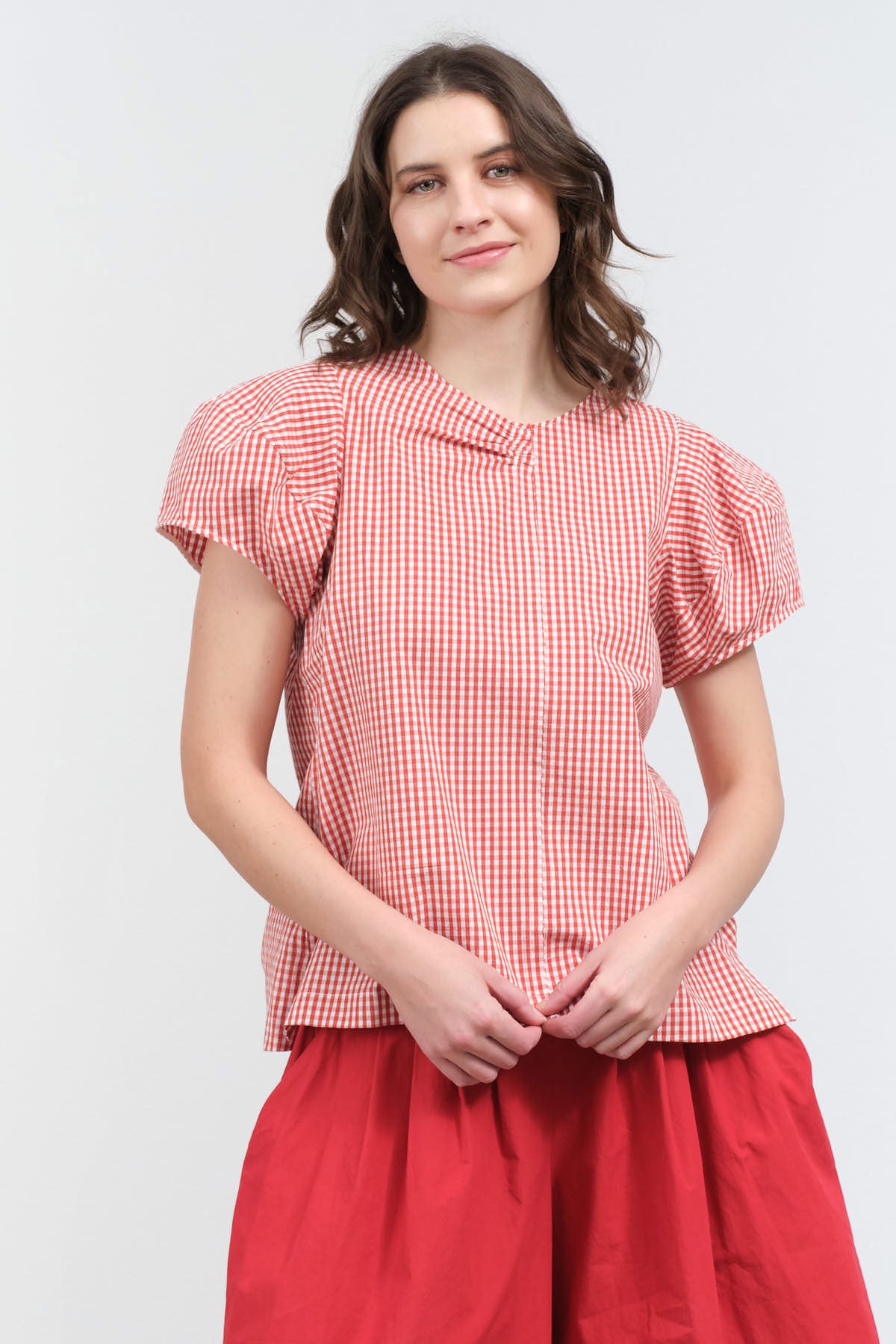 Styled view Calita Blouse in Red Gingham