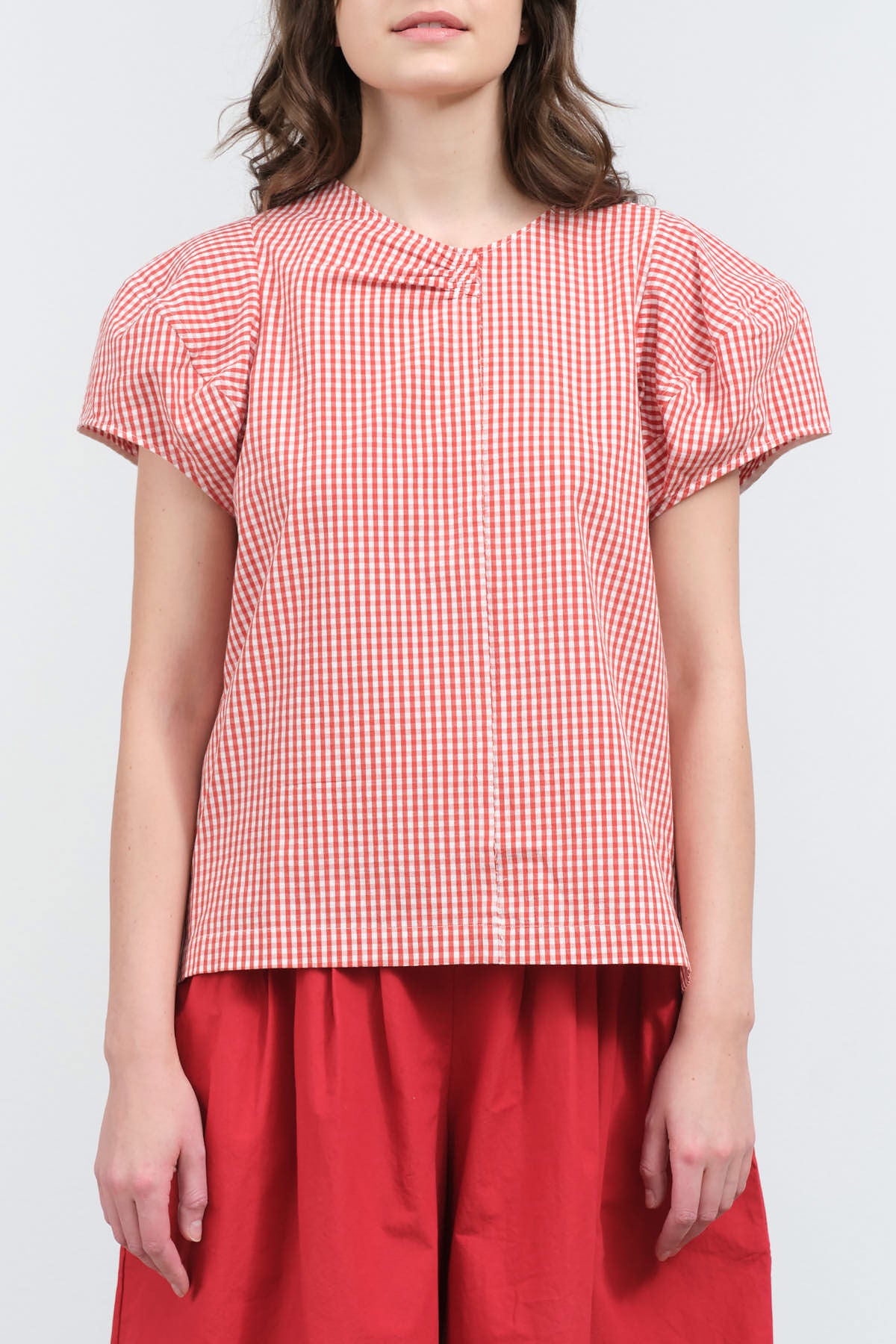 Front view of Calita Blouse in Red Gingham