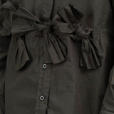 Scarab Dark Green Button Up Mela Blouse With Bows Detailing by Fabiana Pigna Designer Brand