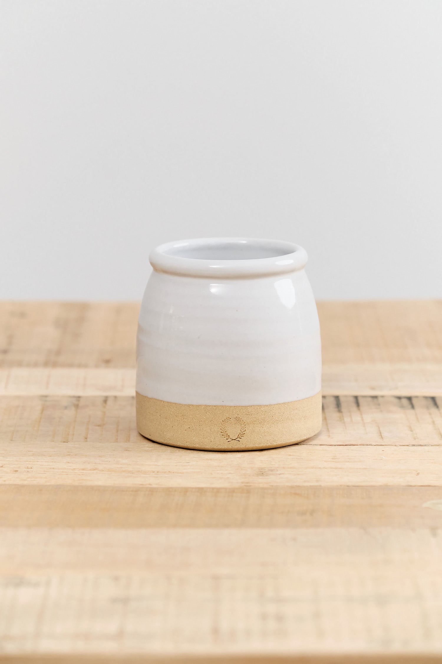 Mini Beehive Crock in White Glaze and Raw Stoneware on The Base by Farmhouse Pottery Ceramics 