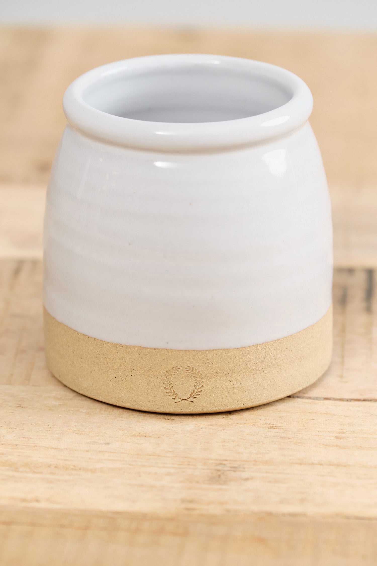 Farmhouse Pottery Ceramics Mini Beehive Crock in White Glaze and Raw Stoneware on The Base