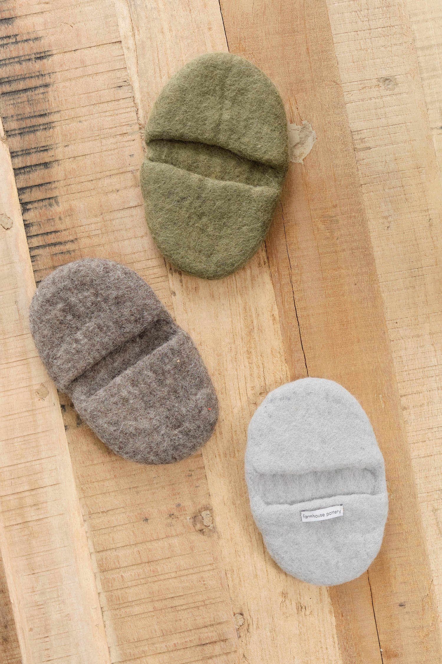 Farmhouse Pottery Artisan Felt Potholders in Stone Pebble Grey and Olive