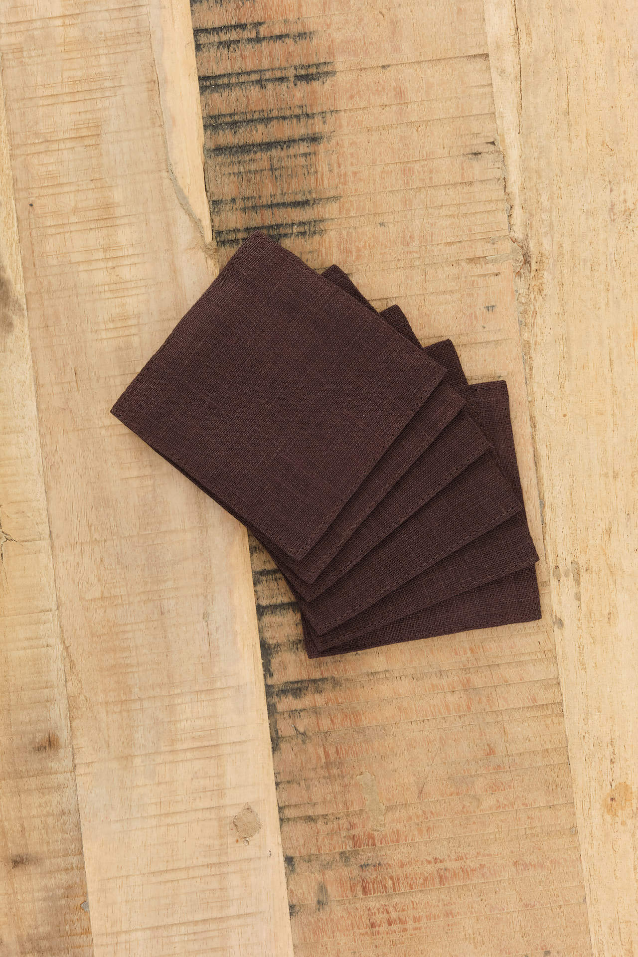 Fog Linen Work Home Kitchen Coasters Linen Coasters Set Chocolate / Set of 6