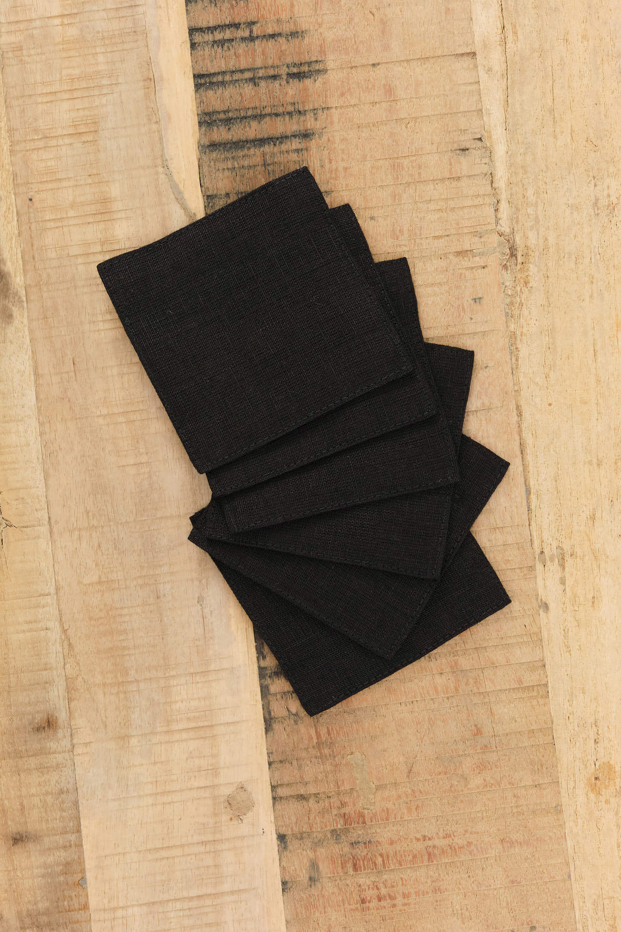 Fog Linen Work Home Kitchen Coasters Linen Coasters Set Black / Set of 6