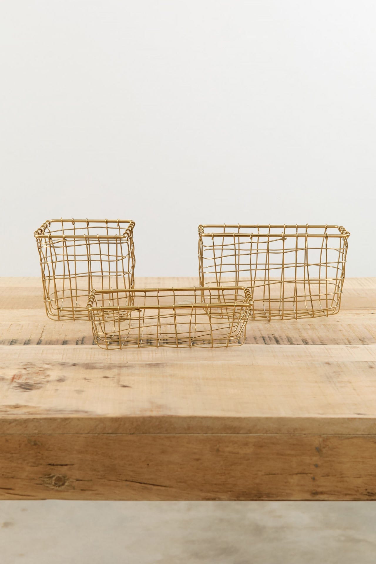 Fog Linen Work Home Baskets Shallow Rectangle Brass Basket Brass / 7.25" L X 4" W X 2.25" H