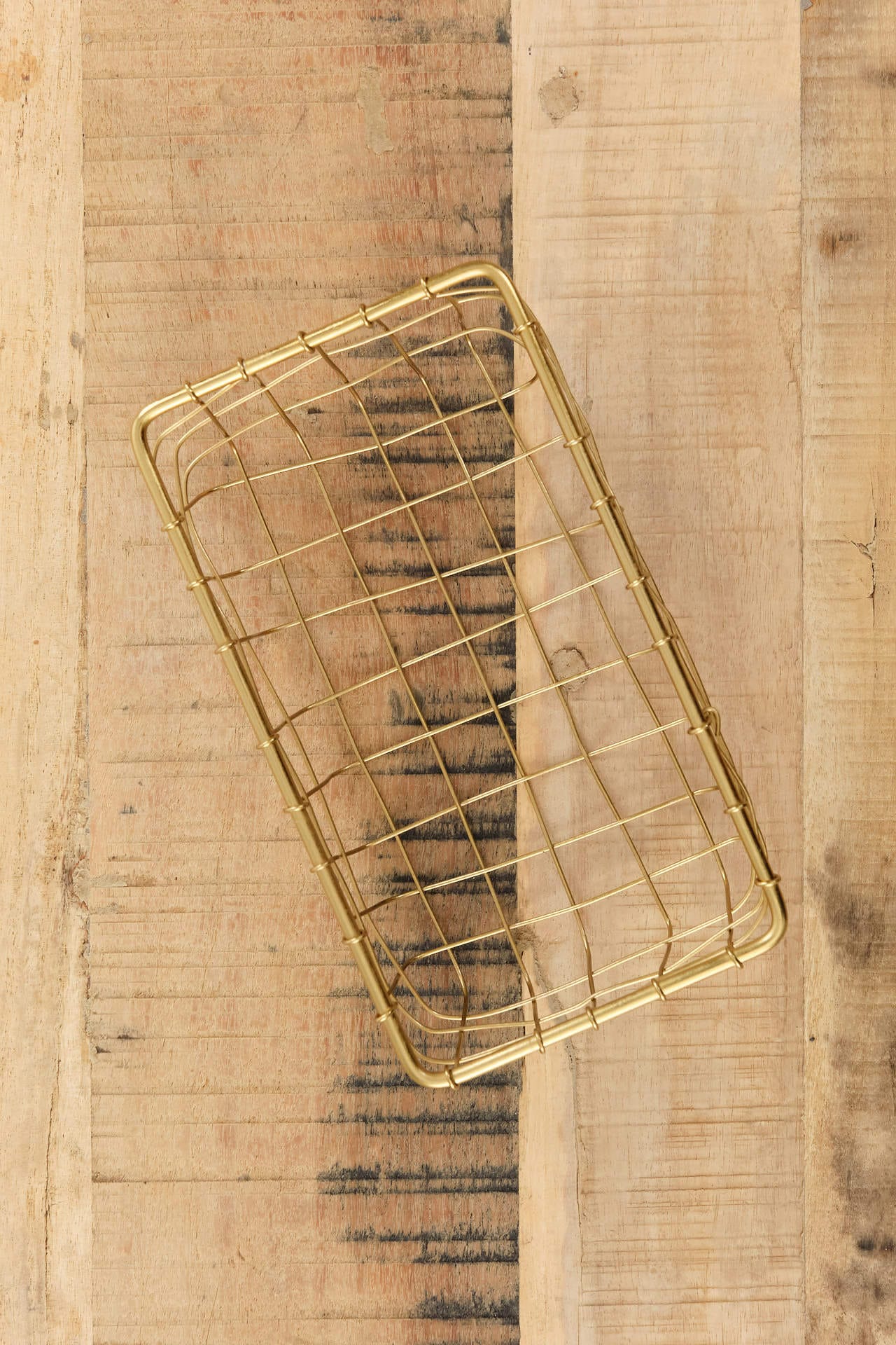 Fog Linen Work Home Baskets Shallow Rectangle Brass Basket Brass / 7.25" L X 4" W X 2.25" H