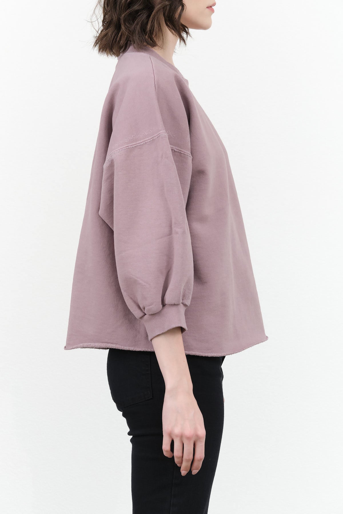 Rachel Comey Designer Brand Fond Oversized Sweatshirt with Half Sleeves in Mauve Lavender Purple