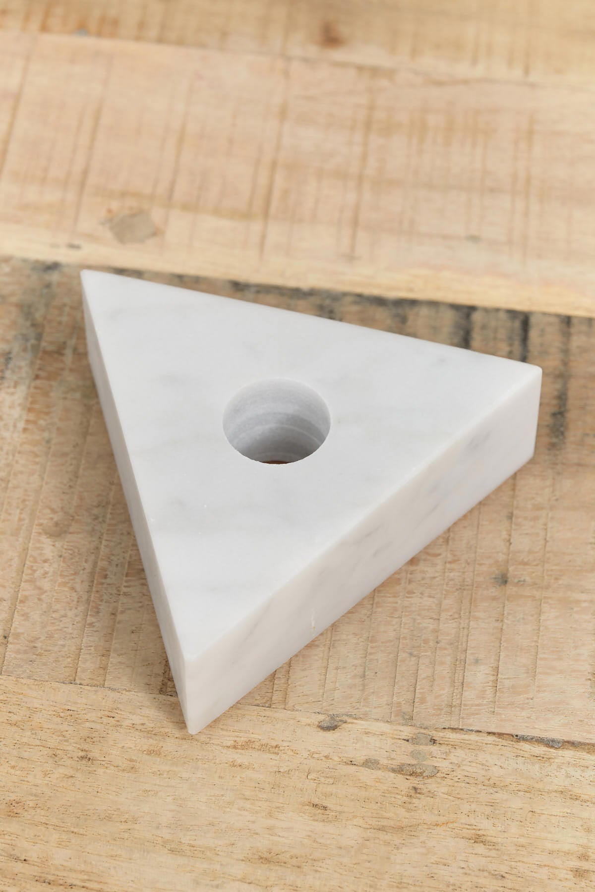 Triangle Marble Candle Holder by Fort Standard in White Carrara Marble