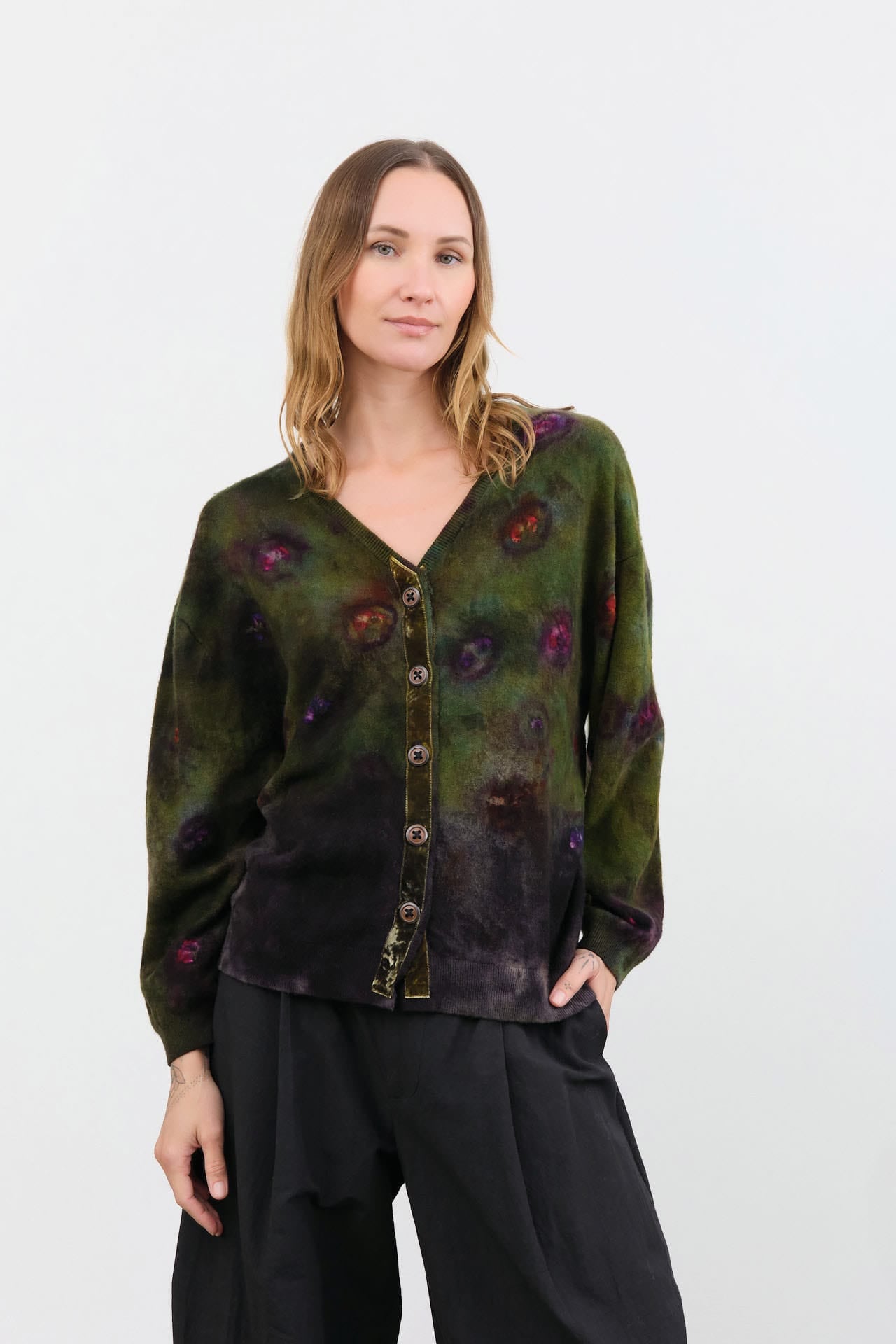Galadriel Mattei Apparel Womens Sweaters Bloomers Deconstructed V-Neck Oversized Cardigan