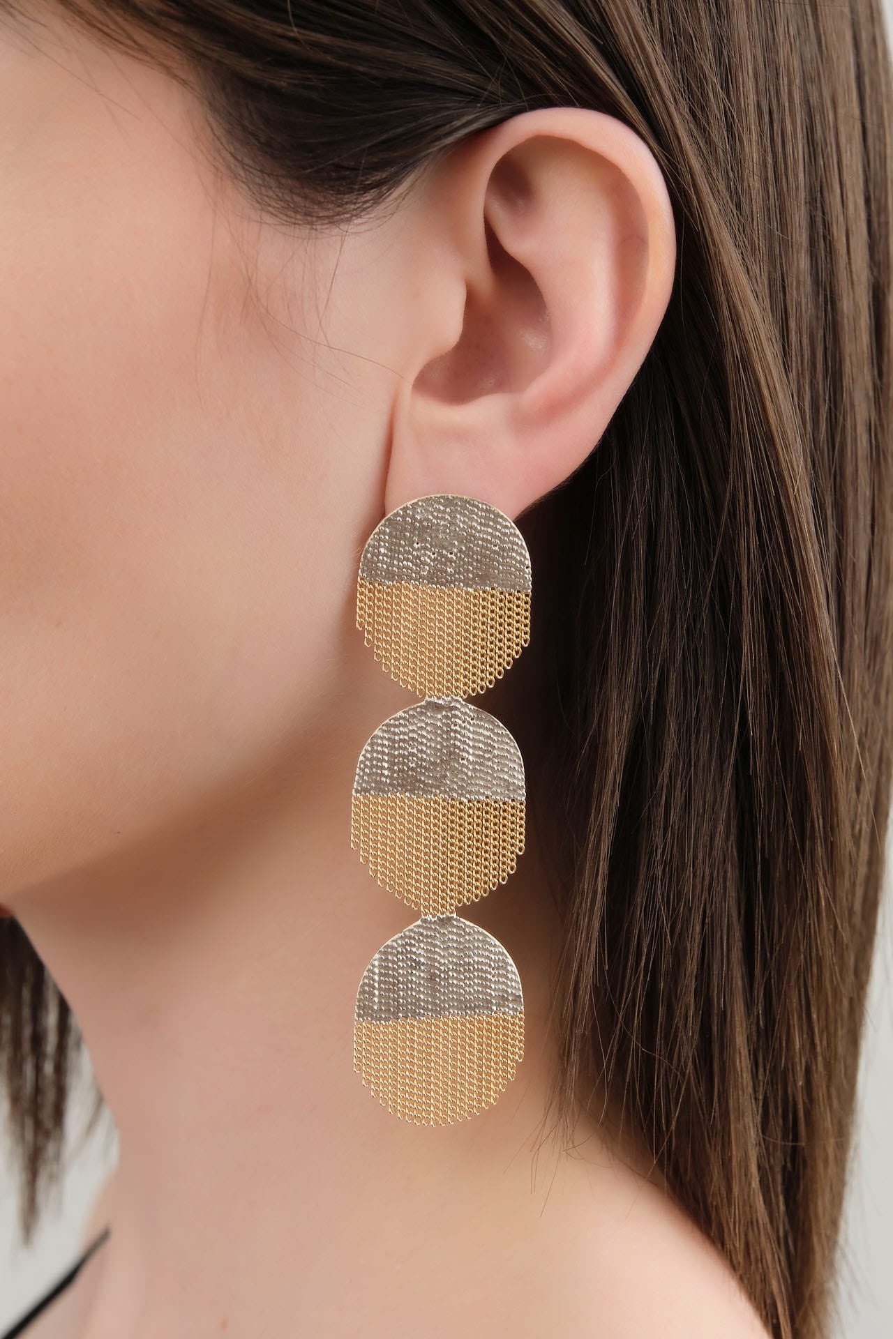 Hannah Keefe Jewelry Earrings Elipsis Earrings Brass Chain and Silver Solder / Pair