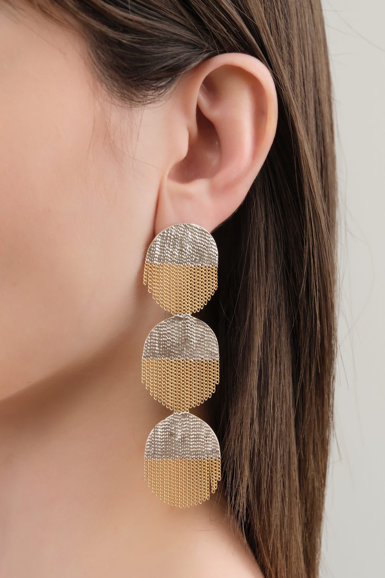 Hannah Keefe Jewelry Earrings Elipsis Earrings Brass Chain and Silver Solder / Pair