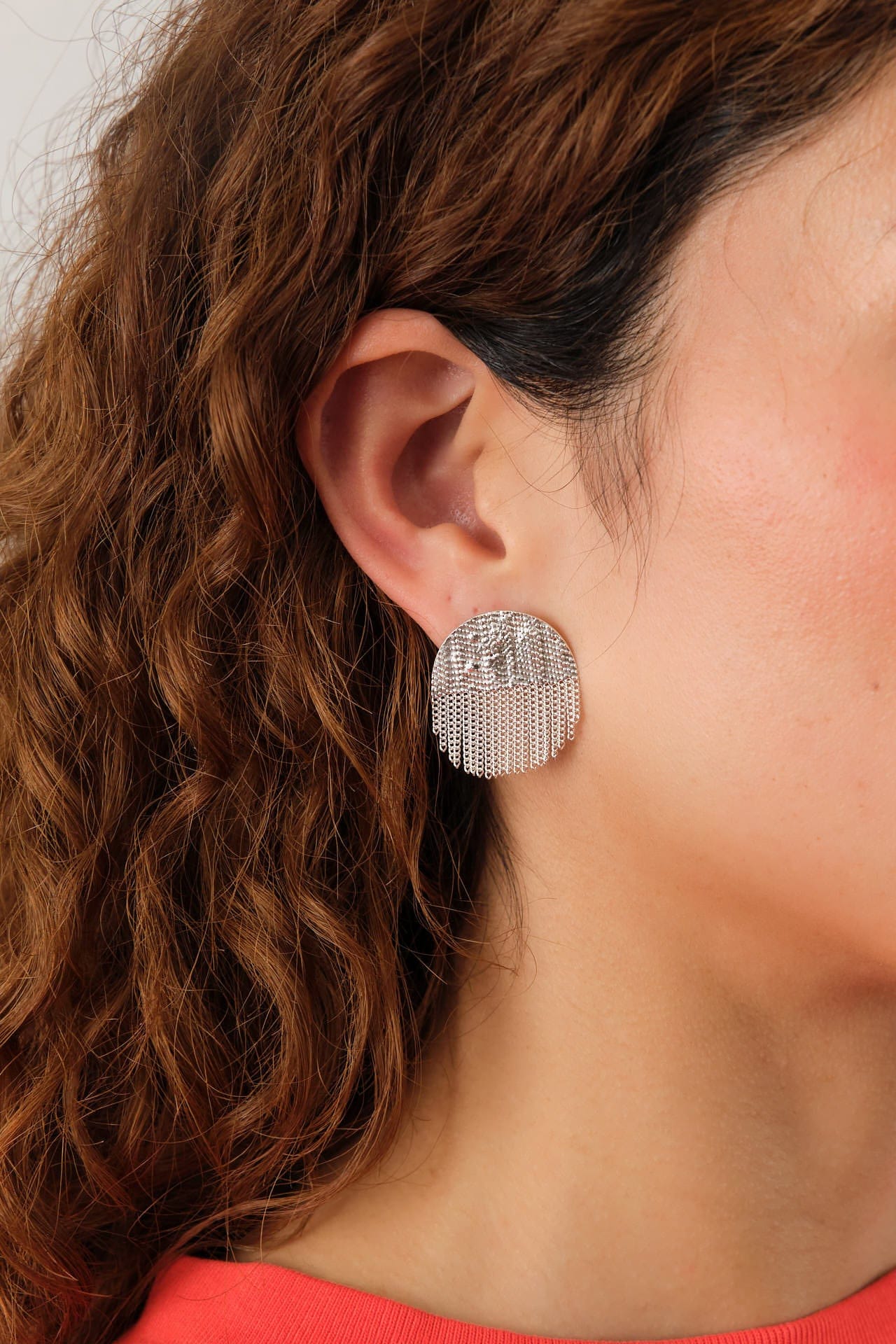 Hannah Keefe Jewelry Earrings Half Circle Stud Earrings Silver Chain and Silver Solder / Pair