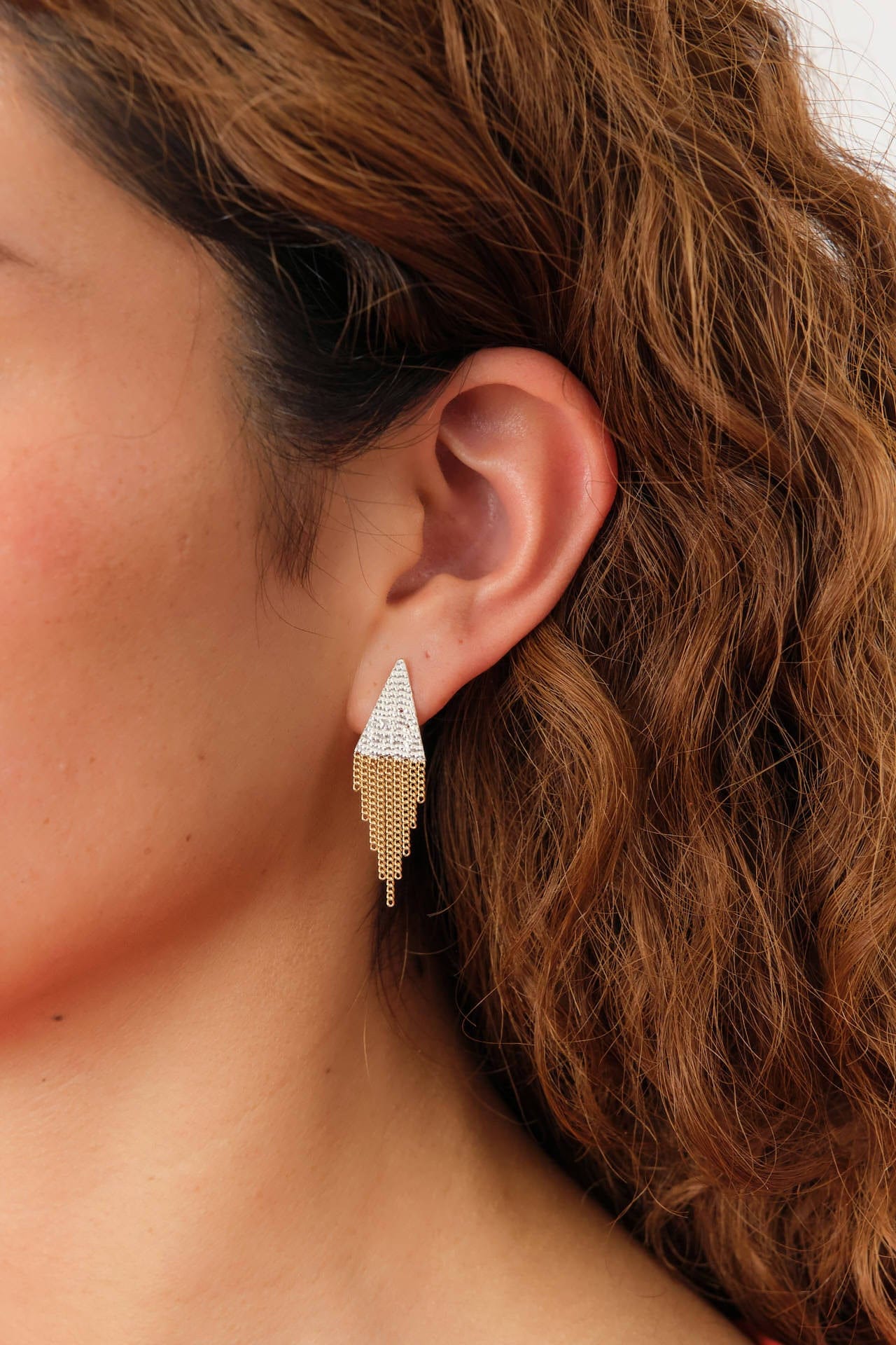 Hannah Keefe Jewelry Earrings Lil Triangle Stud Earrings Brass Chain and Silver Solder / Pair