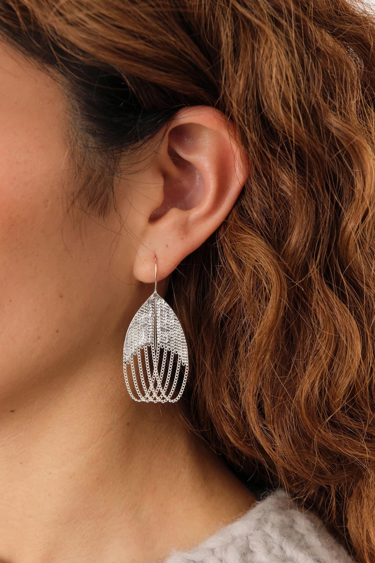 Hannah Keefe Jewelry Earrings Scarab Earrings Silver Chain and Silver Solder / Pair