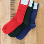 Italia Cashmere Cozy Rib Crew Socks in Forest Green and Pomegranate by Hansel from Basel