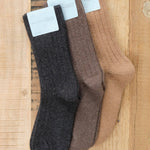 Hansel from Basel Italia Cashmere Cozy Rib Crew Socks in Camel Llama and Charcoal