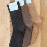 Hansel from Basel Italia Cashmere Cozy Rib Crew Socks in Camel Llama and Charcoal