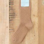 Italia Cashmere Cozy Rib Crew Socks by Hansel from Basel in Camel 