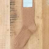 Italia Cashmere Cozy Rib Crew Socks by Hansel from Basel in Camel 