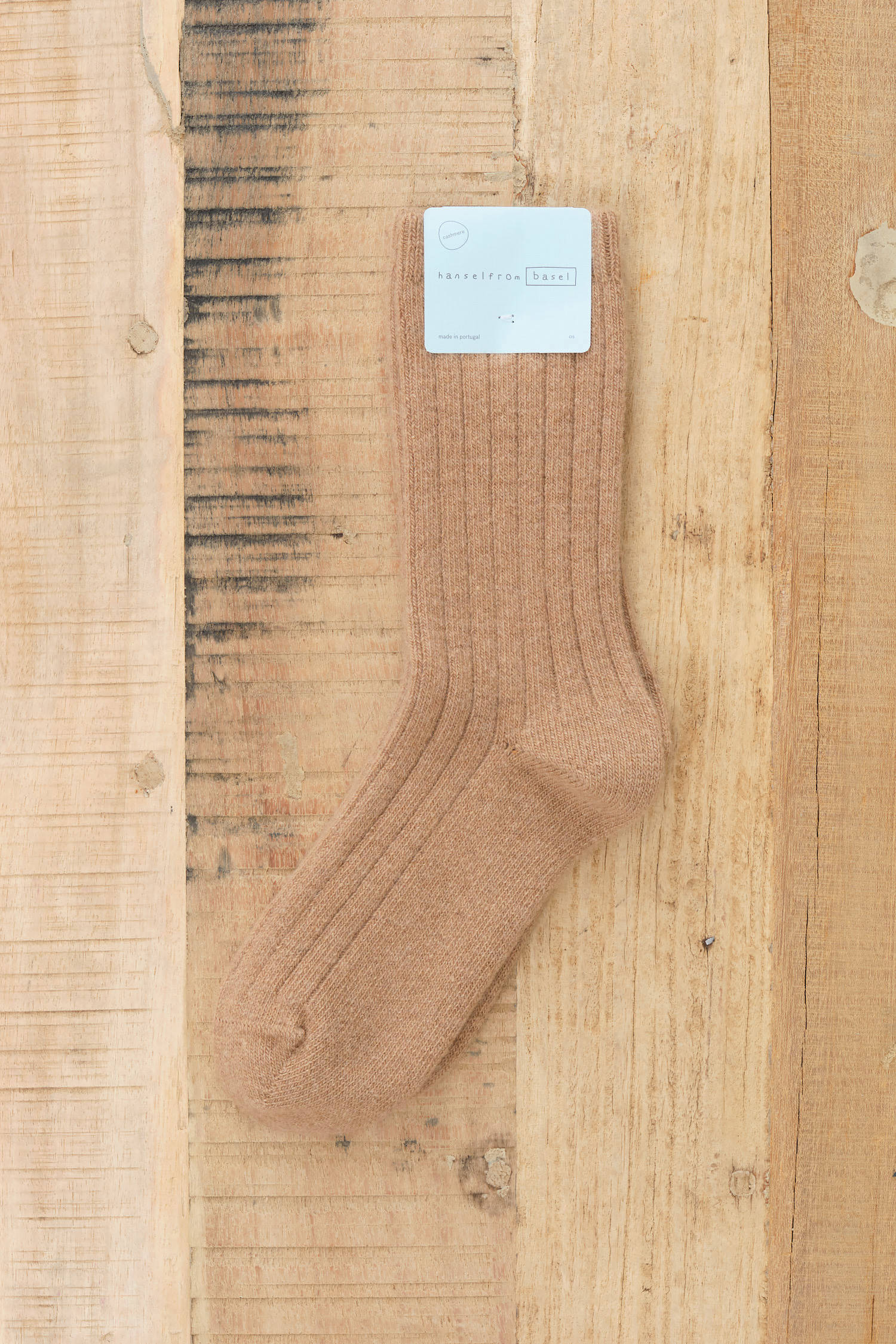 Italia Cashmere Cozy Rib Crew Socks by Hansel from Basel in Camel 