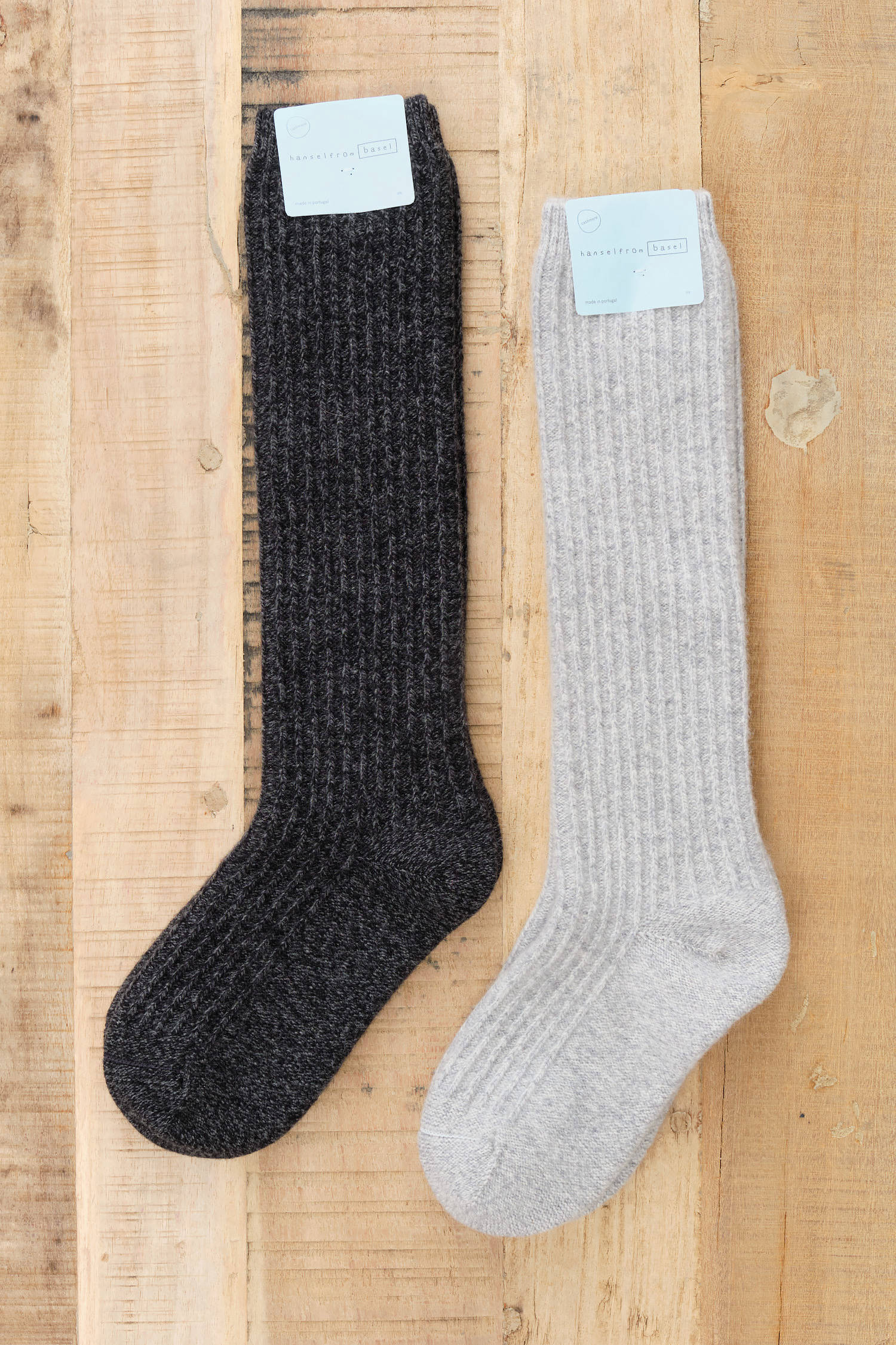 Reverse Rib Knee Hi Socks by Hansel from Basel in Mist