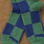 Cashmere-blend blue and green colorblock socks