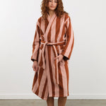 Hawkins New York Apparel Womens Lounge Simple Striped Terry Bathrobe in Blush/Terracotta Blush/Terracotta / Small