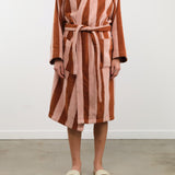 Hawkins New York Apparel Womens Lounge Simple Striped Terry Bathrobe in Blush/Terracotta