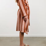 Hawkins New York Apparel Womens Lounge Simple Striped Terry Bathrobe in Blush/Terracotta