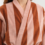 Hawkins New York Apparel Womens Lounge Simple Striped Terry Bathrobe in Blush/Terracotta