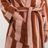 Hawkins New York Apparel Womens Lounge Simple Striped Terry Bathrobe in Blush/Terracotta