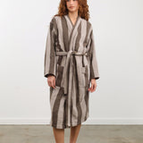 Hawkins New York Apparel Womens Lounge Simple Striped Terry Bathrobe in Light Grey/Dark Grey